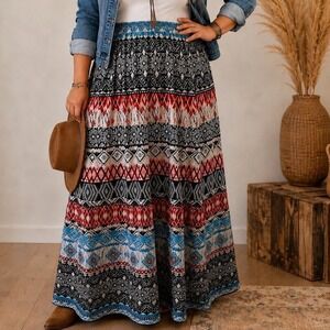 Boho Multi-Color Patterned Maxi Skirt